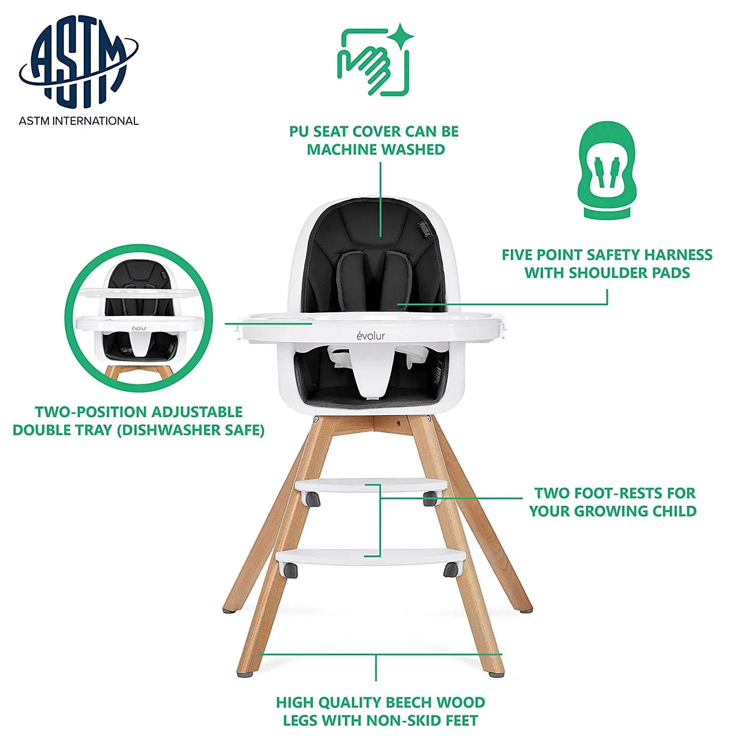 3 in 1 Zoodle High Chair - Black