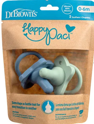 [3 Pack] Dr Brown's Happypaci One-Piece Silicone Pacifier - 0M Blue