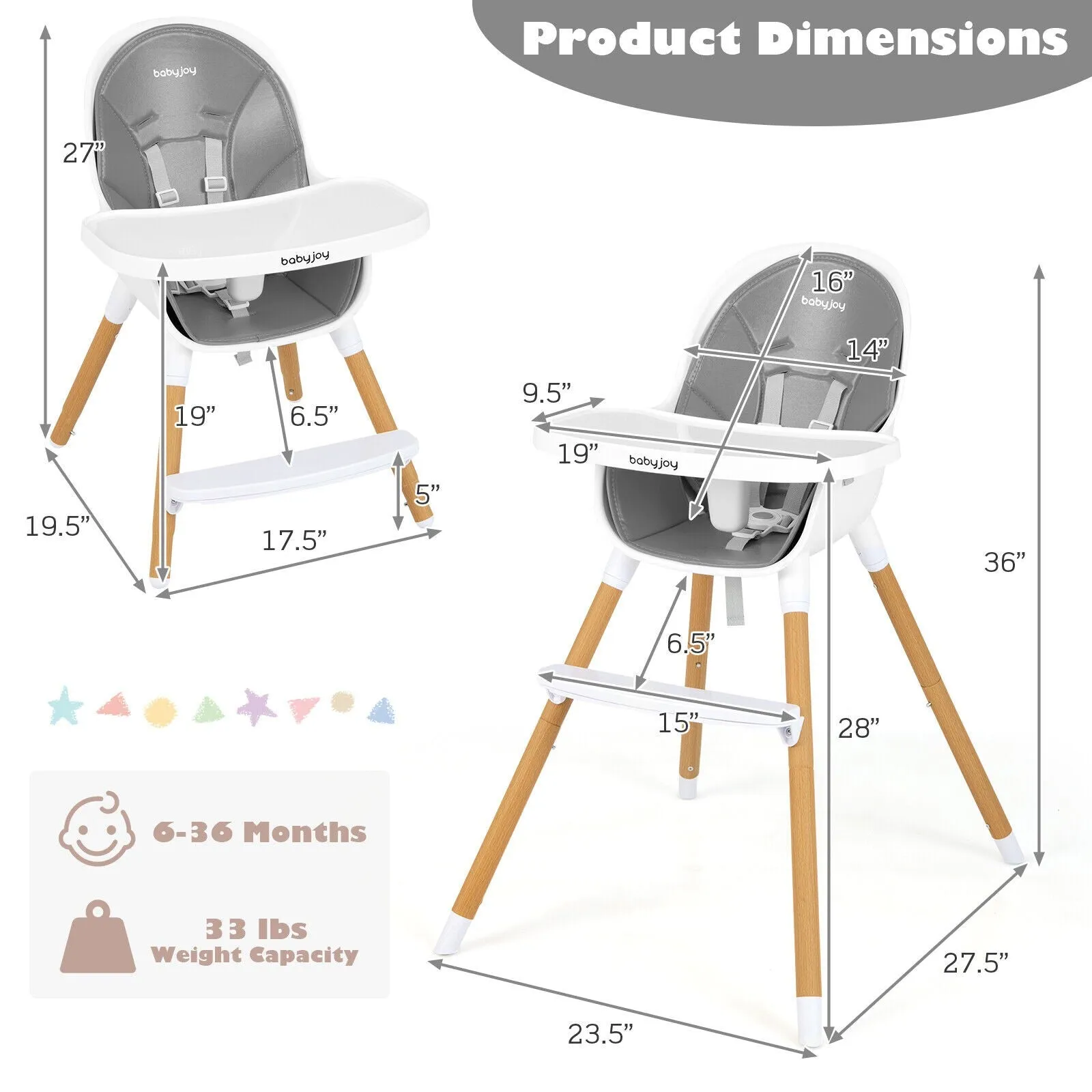 4-in-1 Convertible High Chair - Grey