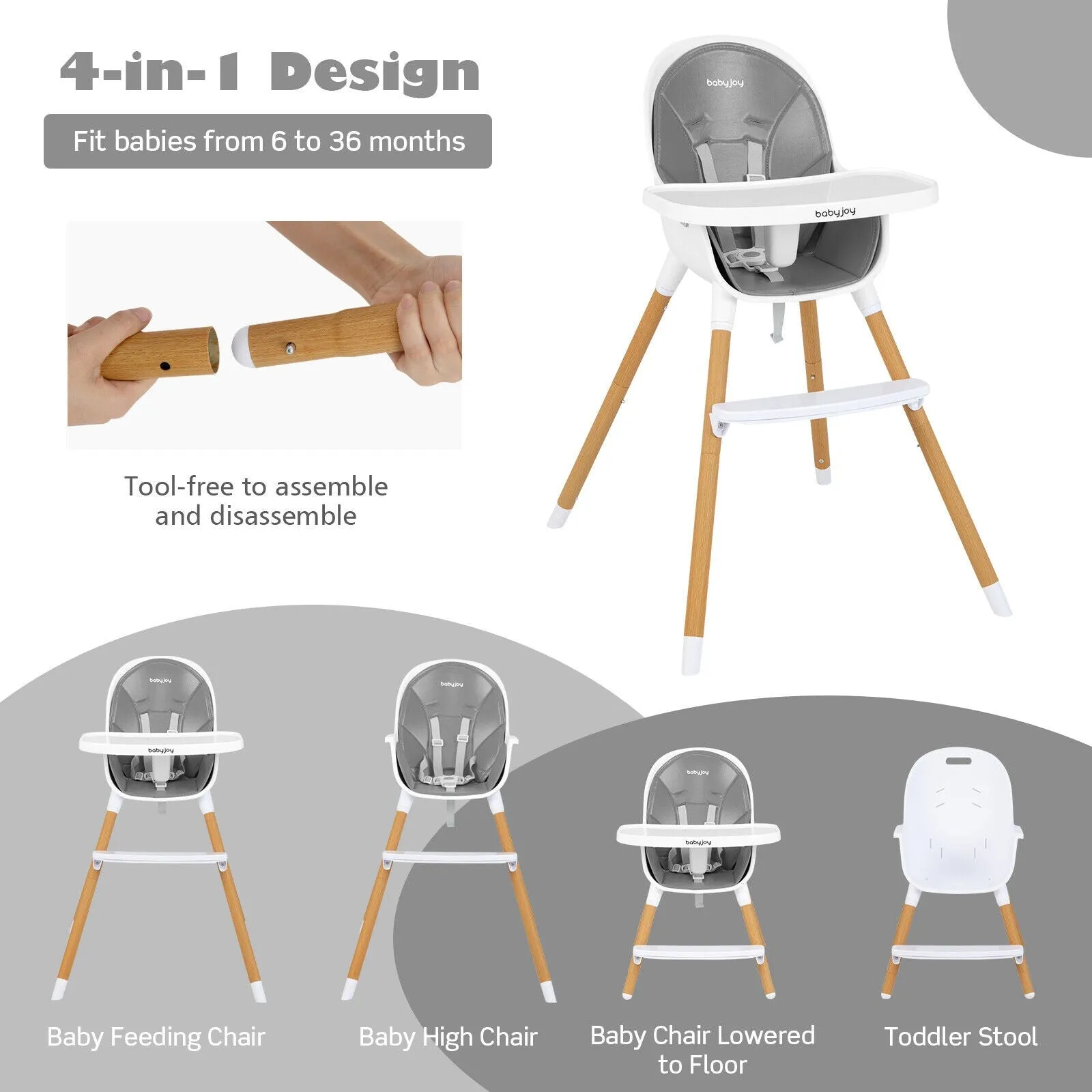 4-in-1 Convertible High Chair - Grey