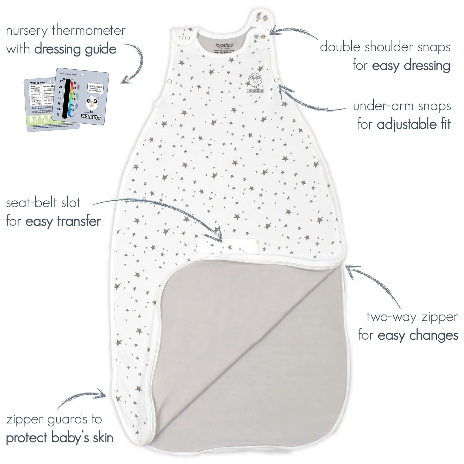 4 Season® Ultimate Baby Sleep Bag, Merino Wool & Organic Cotton, 2 Months - 2 Years, Sheep