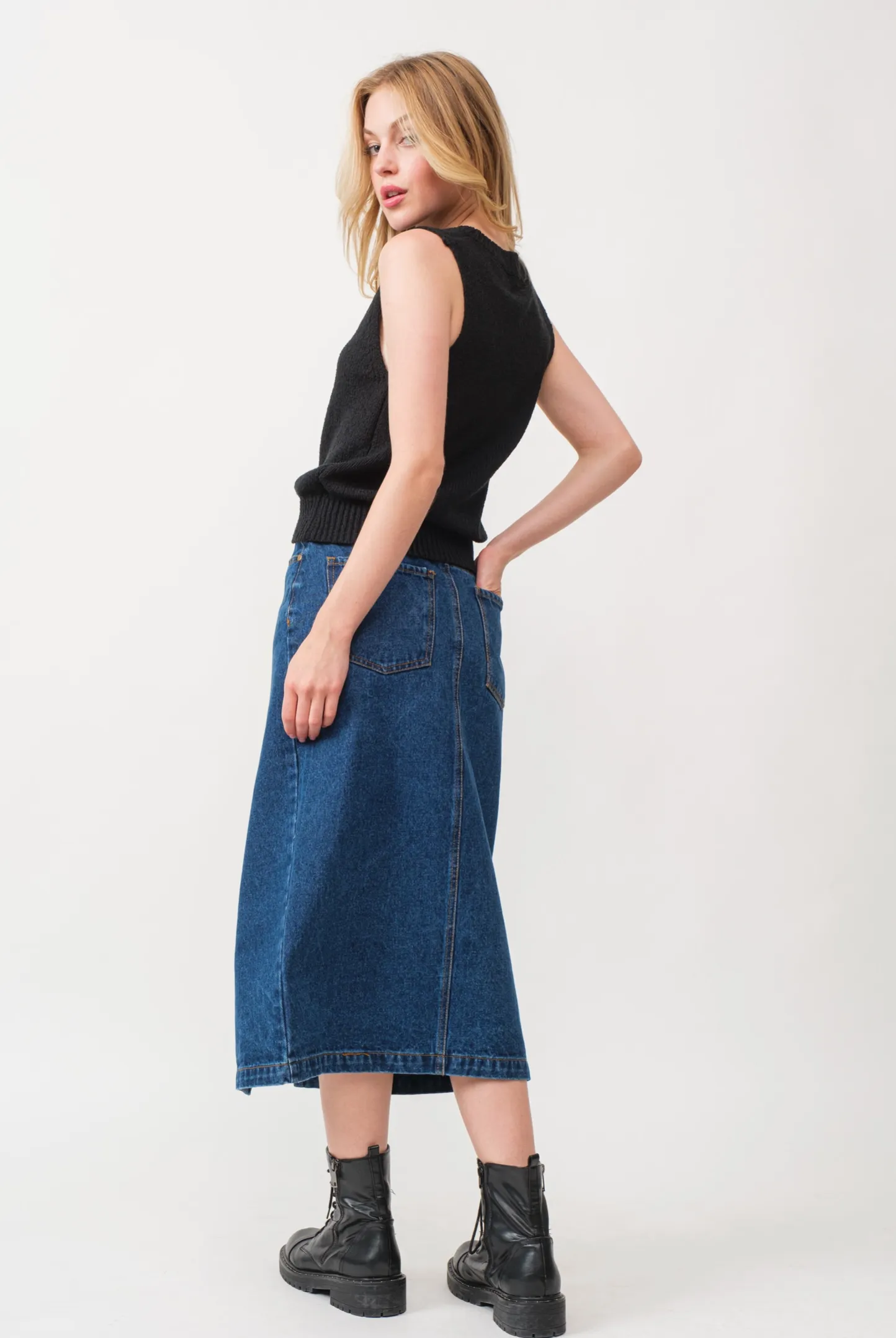 Ana Front Slit Denim Skirt