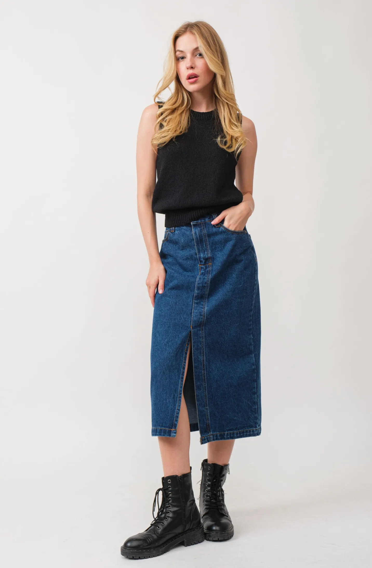 Ana Front Slit Denim Skirt