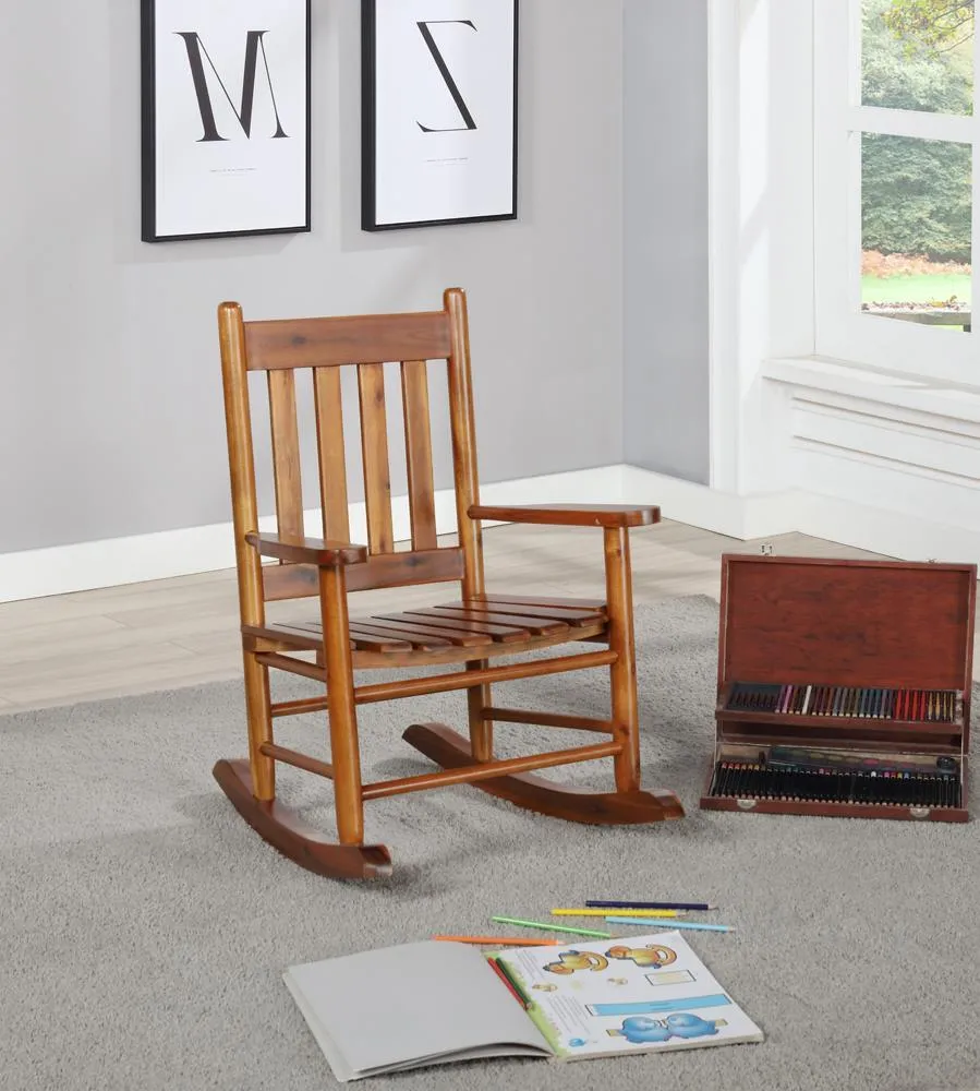 Annie Slat Back Youth Rocking Chair Golden Brown