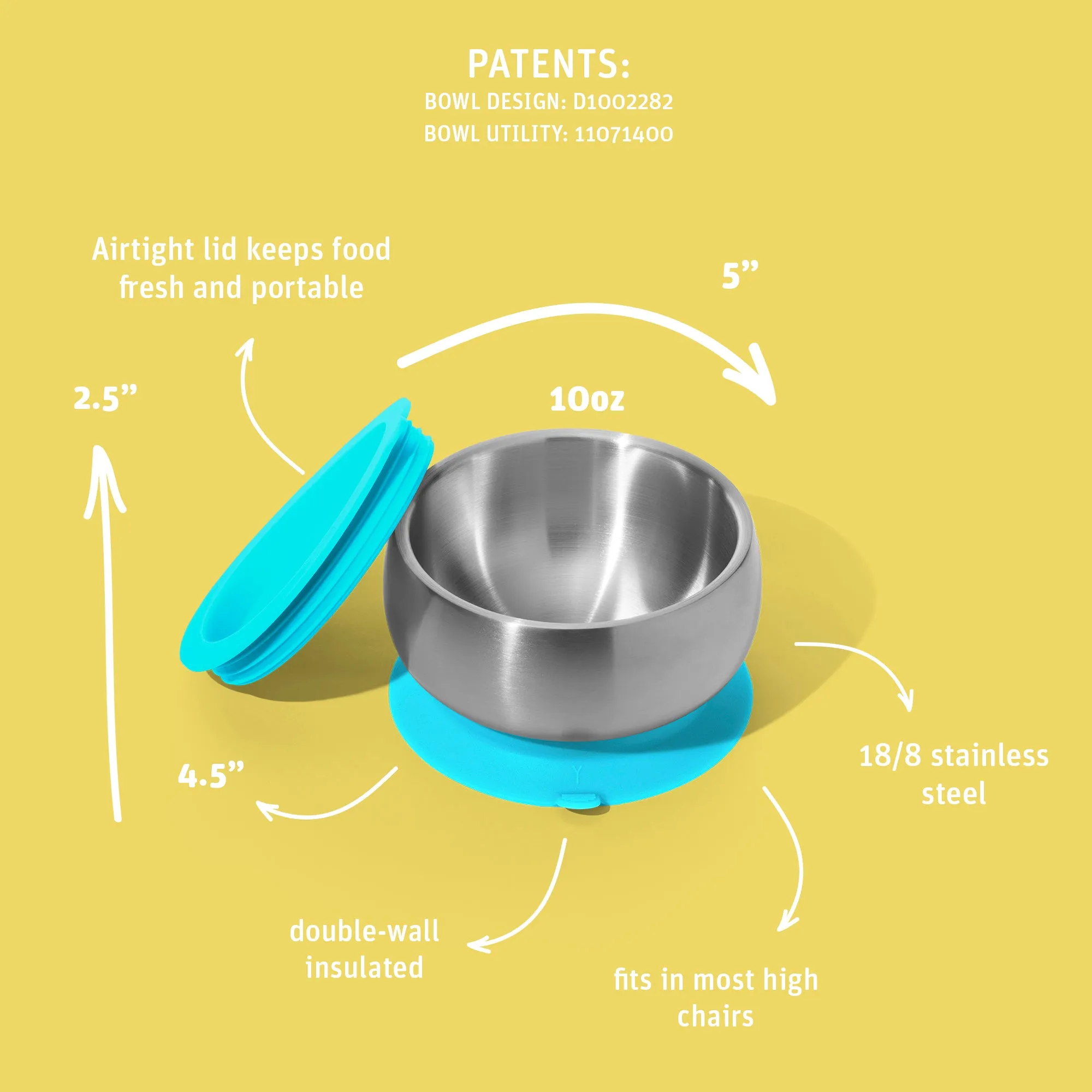 Baby Bowl   Storage Lid   Spoon | Stainless Steel & Silicone