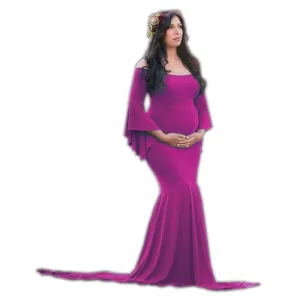 Babymoon Full Sleeve Maternity Gown Dress - Purple