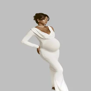 Babymoon Fusion One Side Full Sleeve Other Side Sleeveless Strechable Slim Fit Maternity Gown Dress