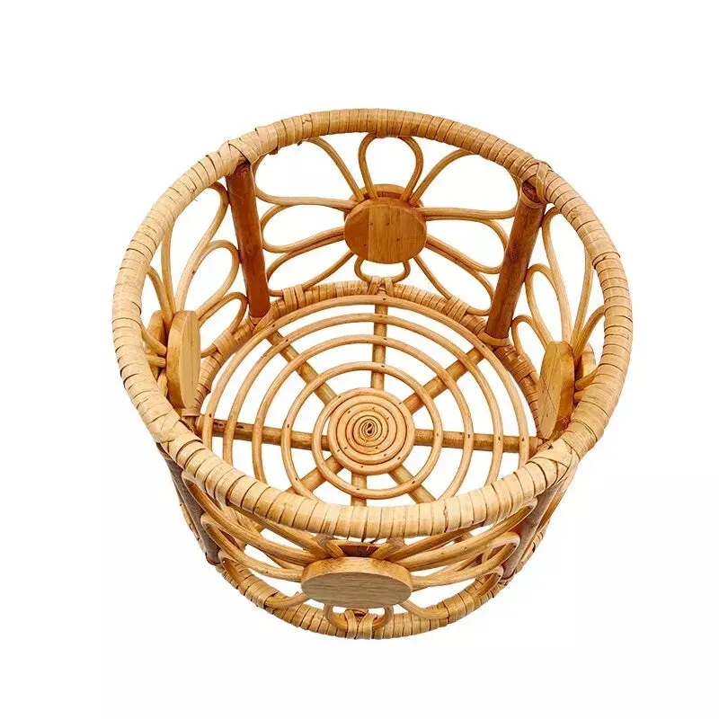 Babymoon Rustic Blossom Round Cane Bamboo Basket | Wooden Properties | Baby Photography Props
