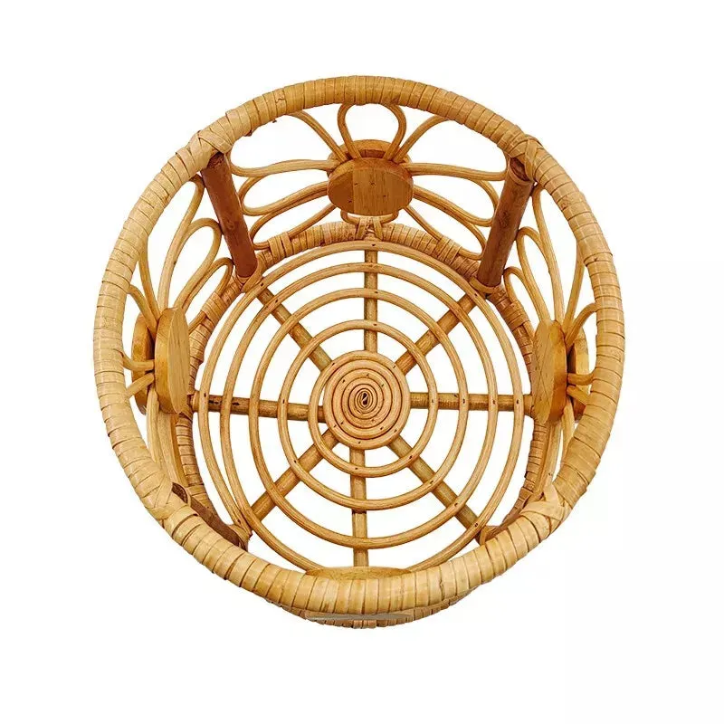 Babymoon Rustic Blossom Round Cane Bamboo Basket | Wooden Properties | Baby Photography Props