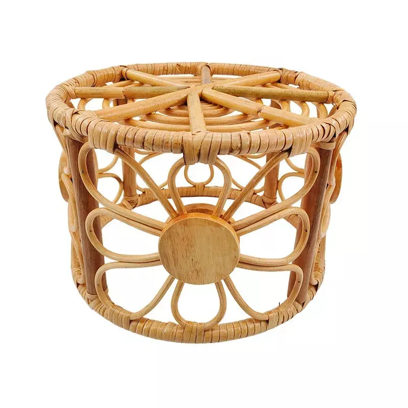 Babymoon Rustic Blossom Round Cane Bamboo Basket | Wooden Properties | Baby Photography Props