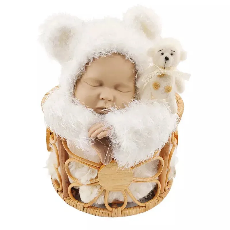 Babymoon Rustic Blossom Round Cane Bamboo Basket | Wooden Properties | Baby Photography Props