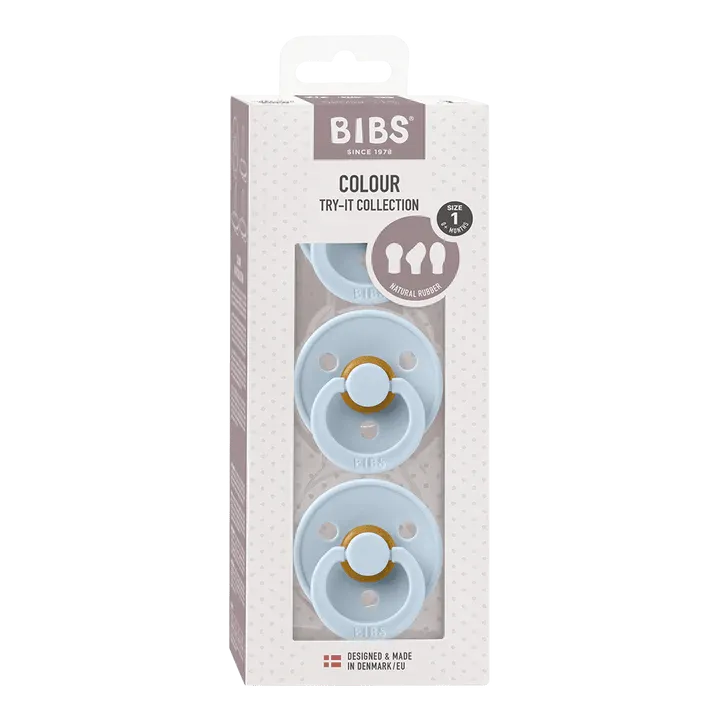 BIBS Try-It Collection Pacifiers 3 pack (Size 1) - Baby Blue