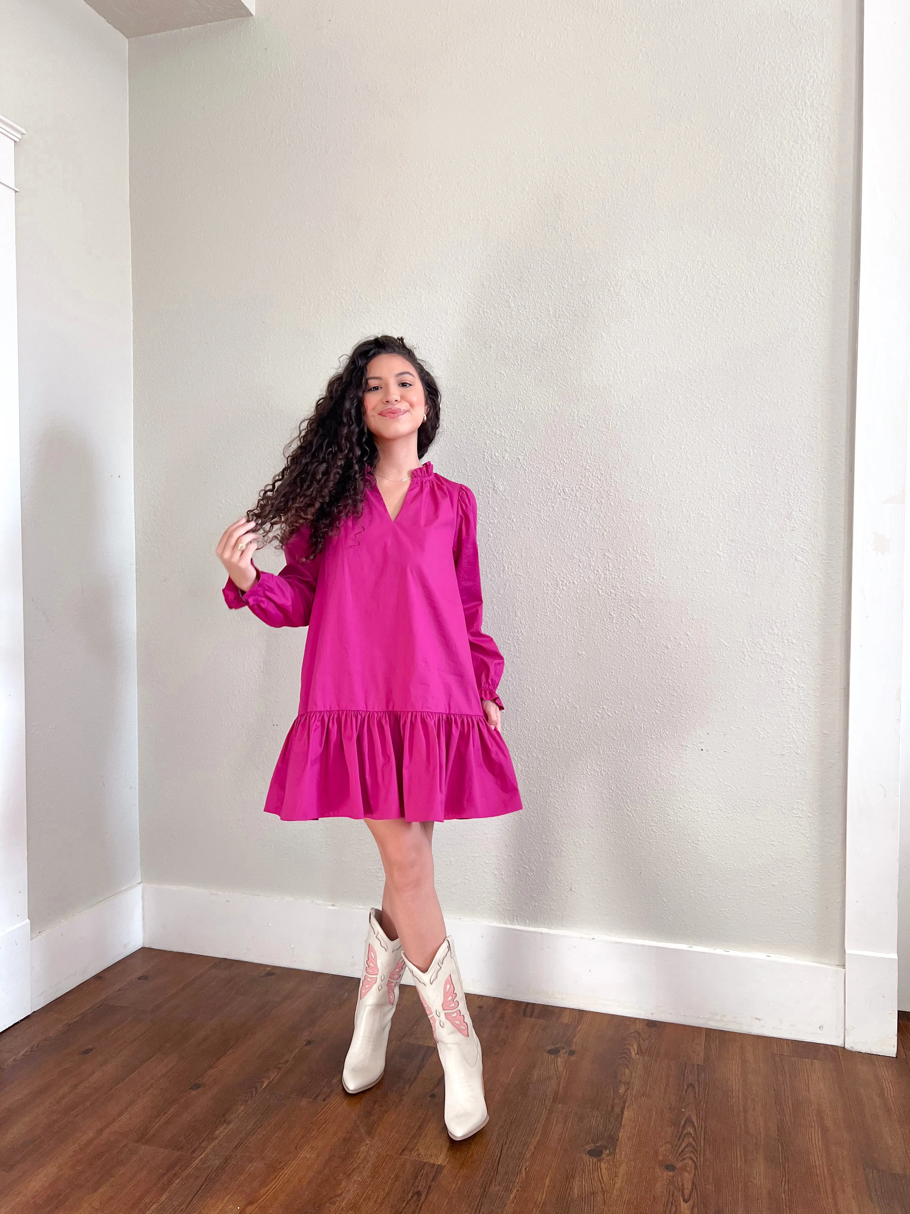Blair Mini Ruffle Detail Poplin Dress