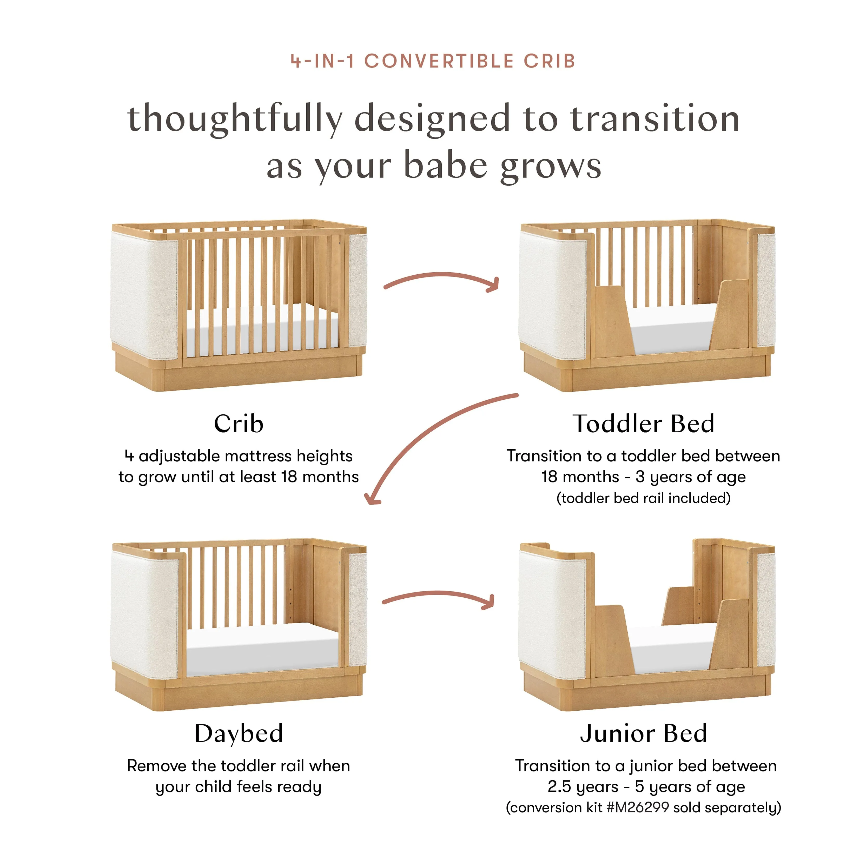 Bondi Boucle 4-in-1 Convertible Crib | Honey