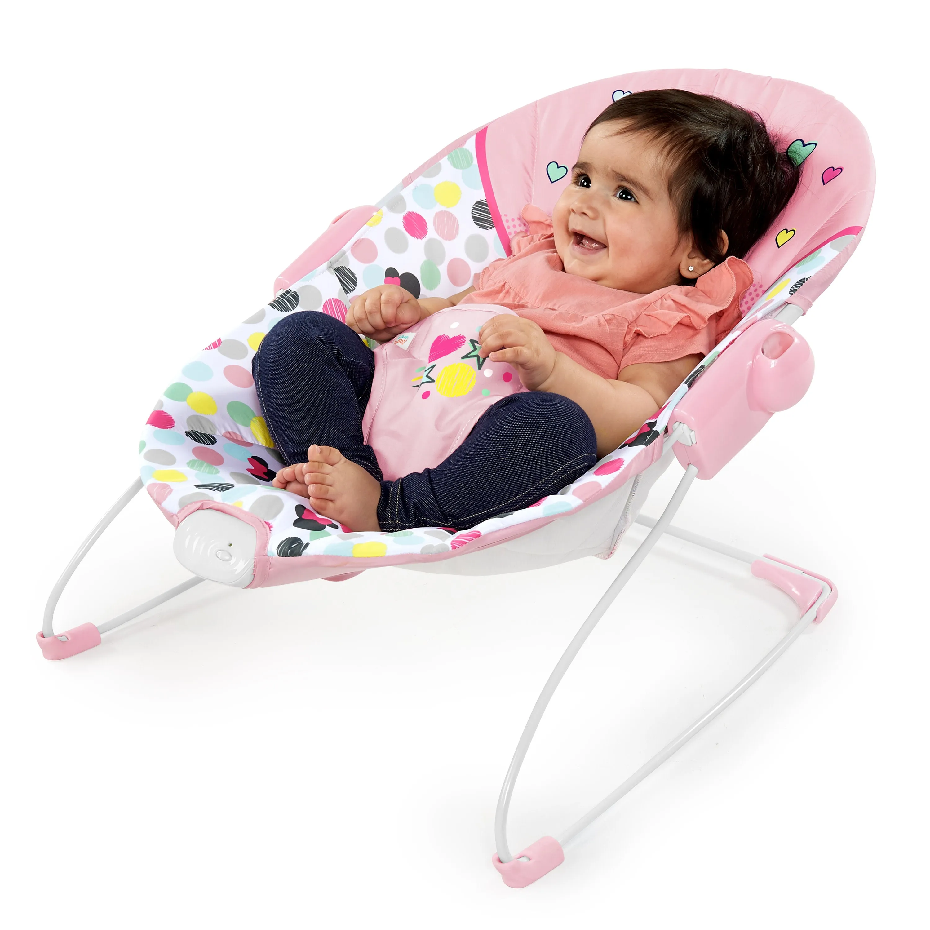 Bright Starts Disney Baby Minnie Mouse Vibrating Baby Bouncer, Spotty Dotty