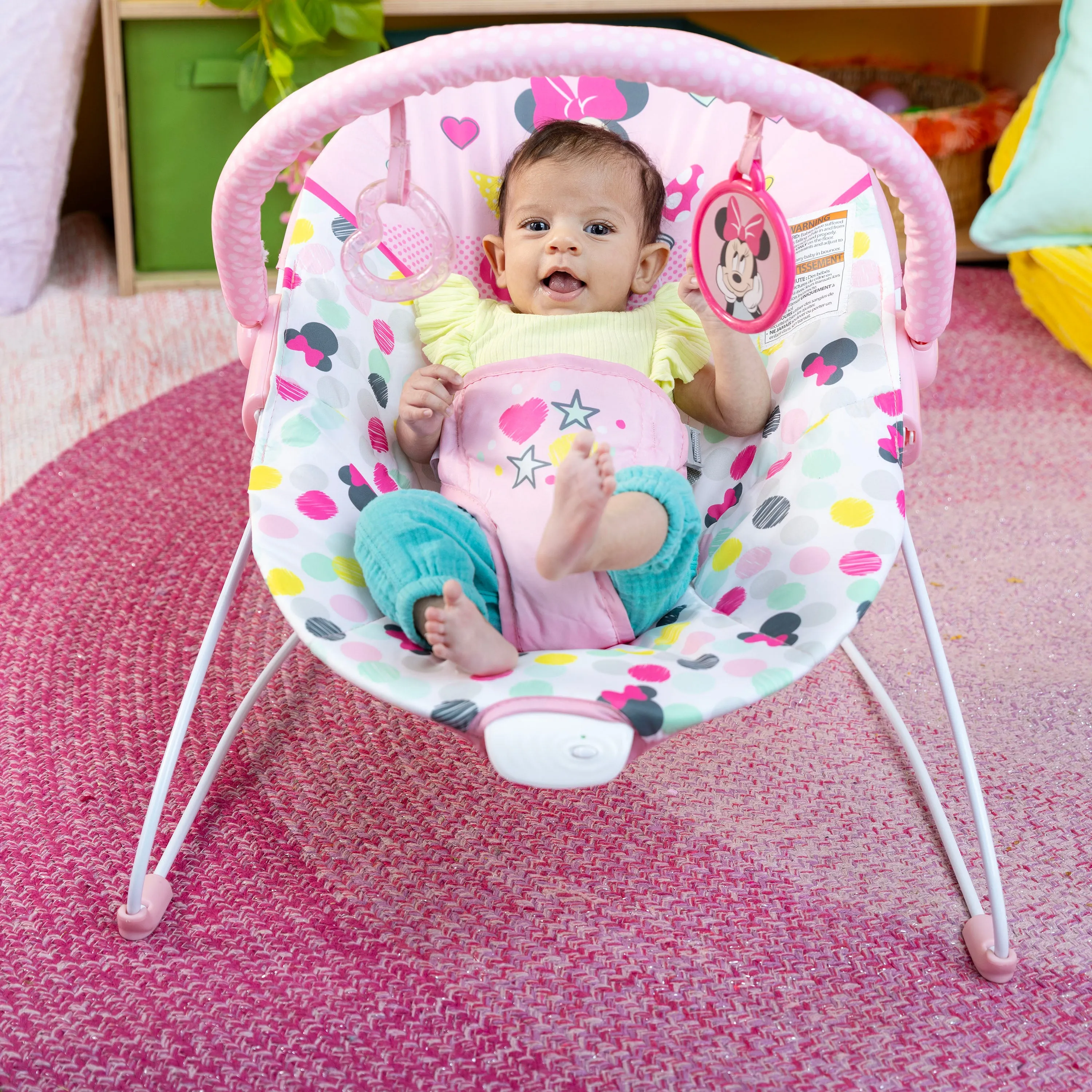 Bright Starts Disney Baby Minnie Mouse Vibrating Baby Bouncer, Spotty Dotty