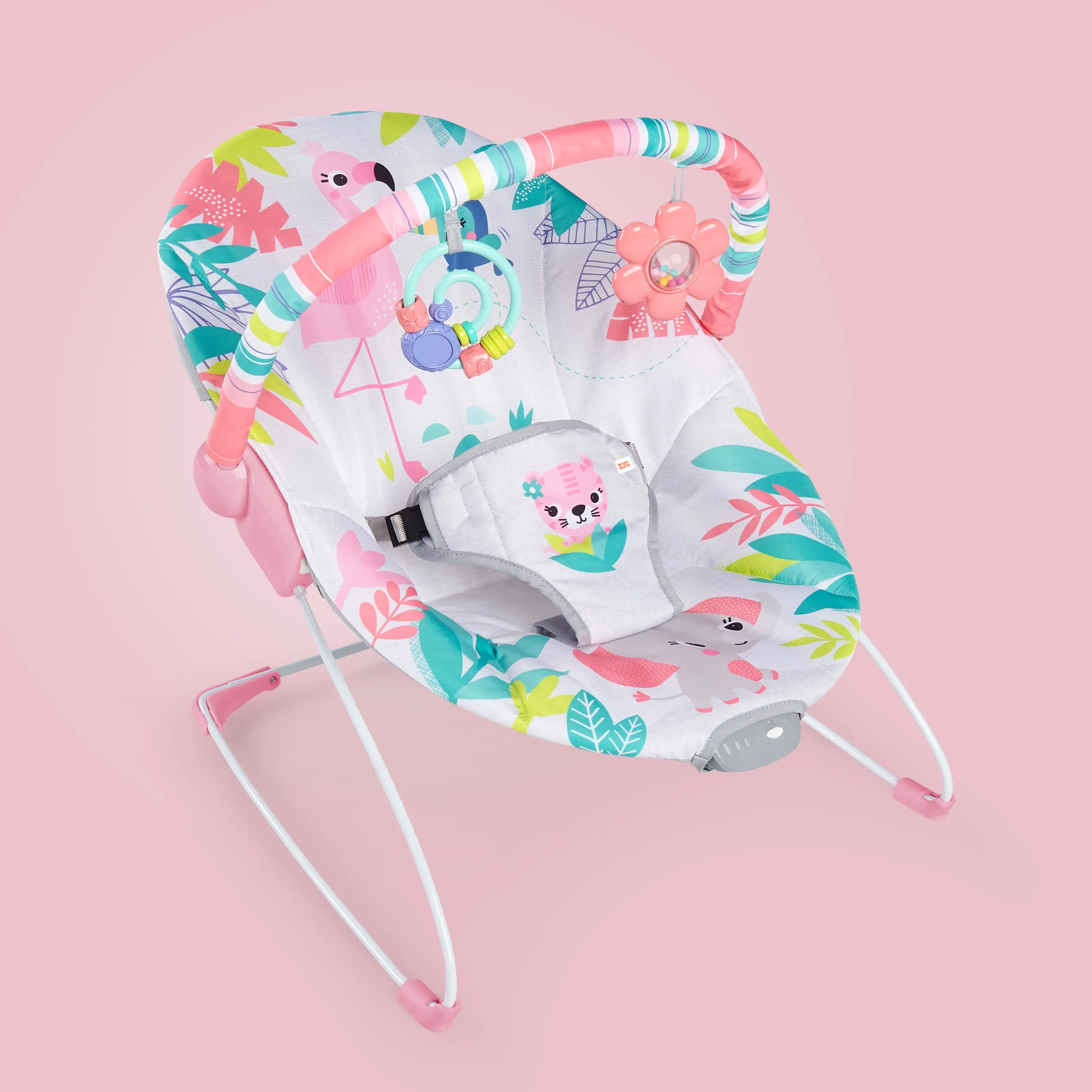 Bright Starts Flamingo Vibes Vibrating Bouncer with Toy Bar