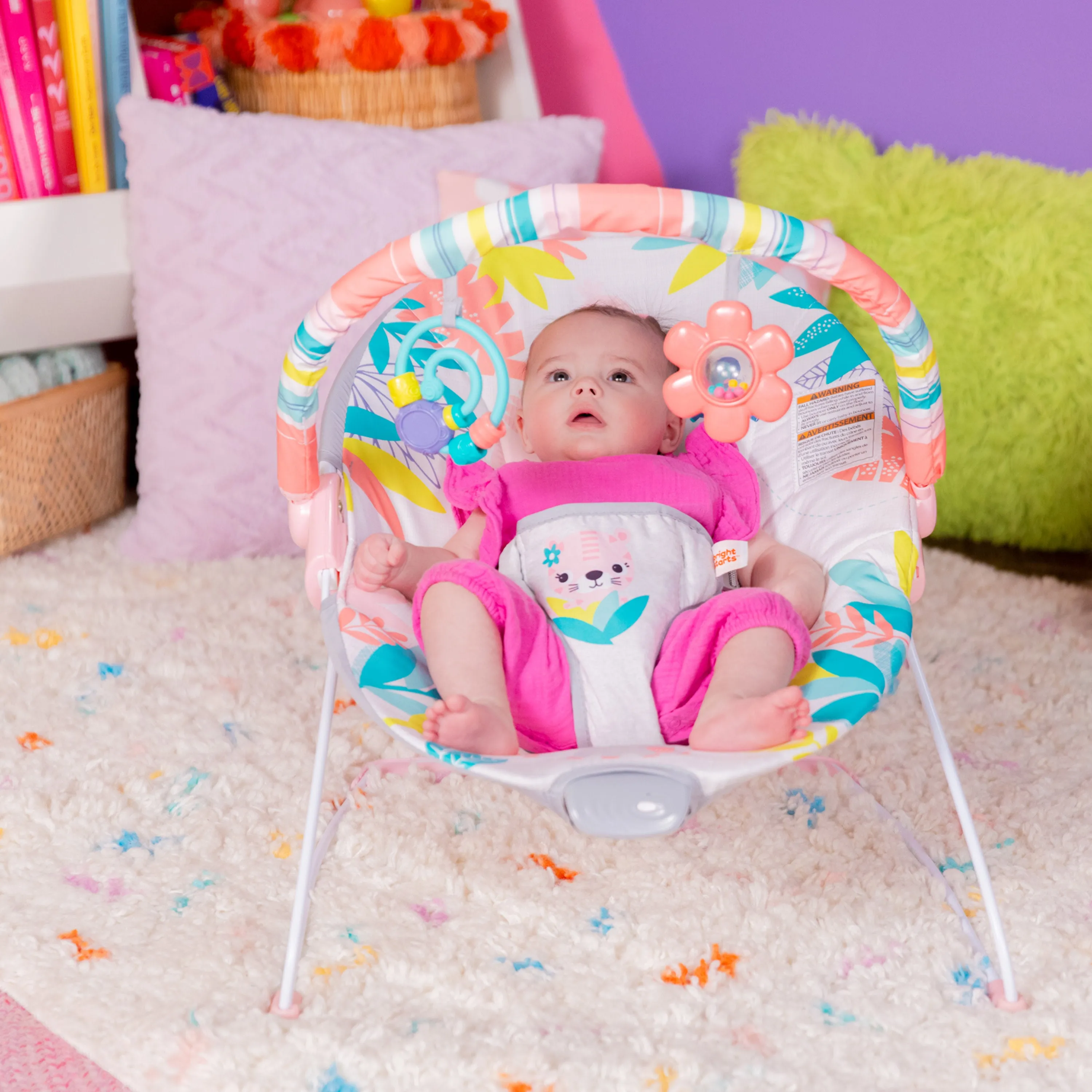 Bright Starts Flamingo Vibes Vibrating Bouncer with Toy Bar