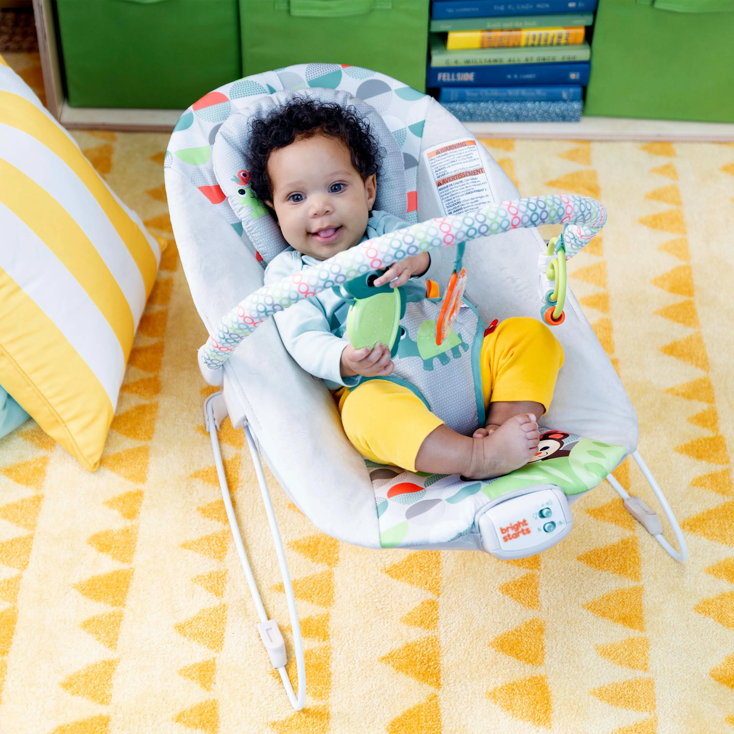 Bright Starts Happy Safari Vibrating Baby Bouncer Seat with Toy Bar