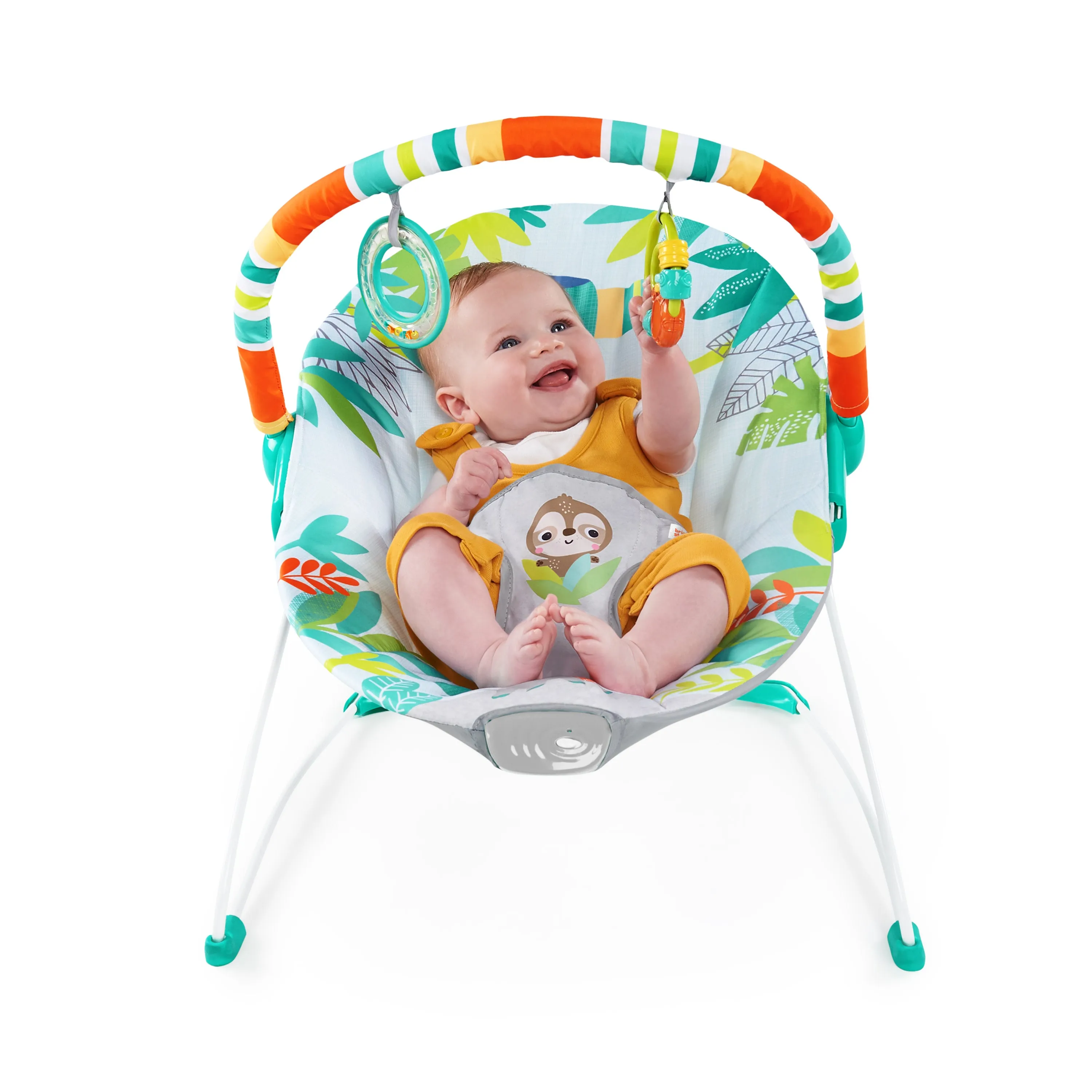 Bright Starts Rainforest Vibes Vibrating Bouncer with Toy Bar