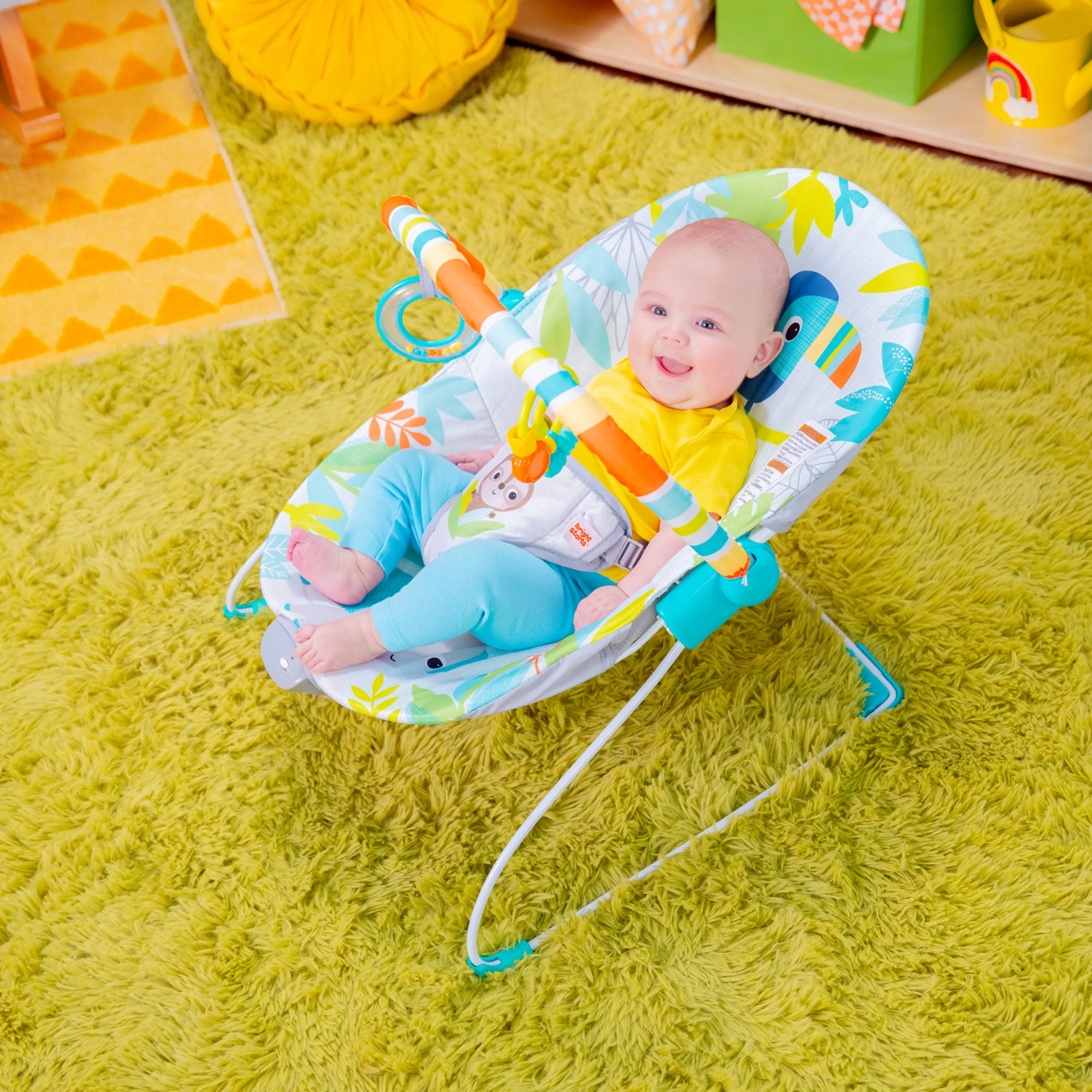 Bright Starts Rainforest Vibes Vibrating Bouncer with Toy Bar