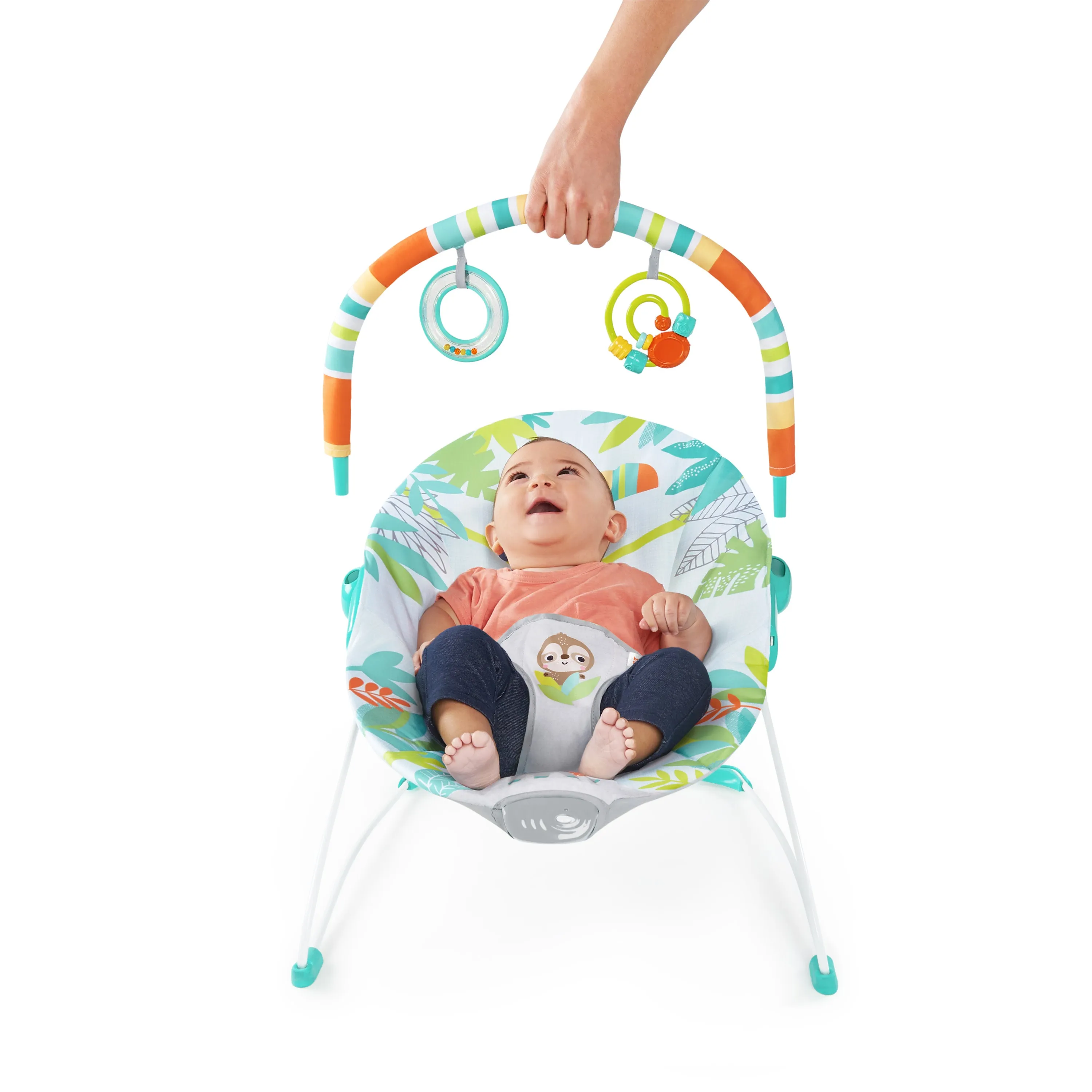 Bright Starts Rainforest Vibes Vibrating Bouncer with Toy Bar
