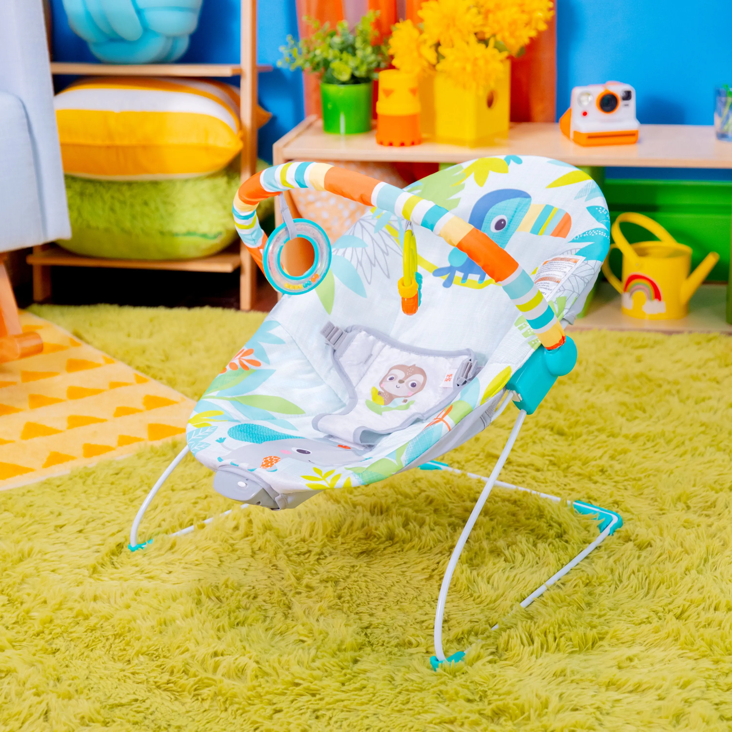 Bright Starts Rainforest Vibes Vibrating Bouncer with Toy Bar