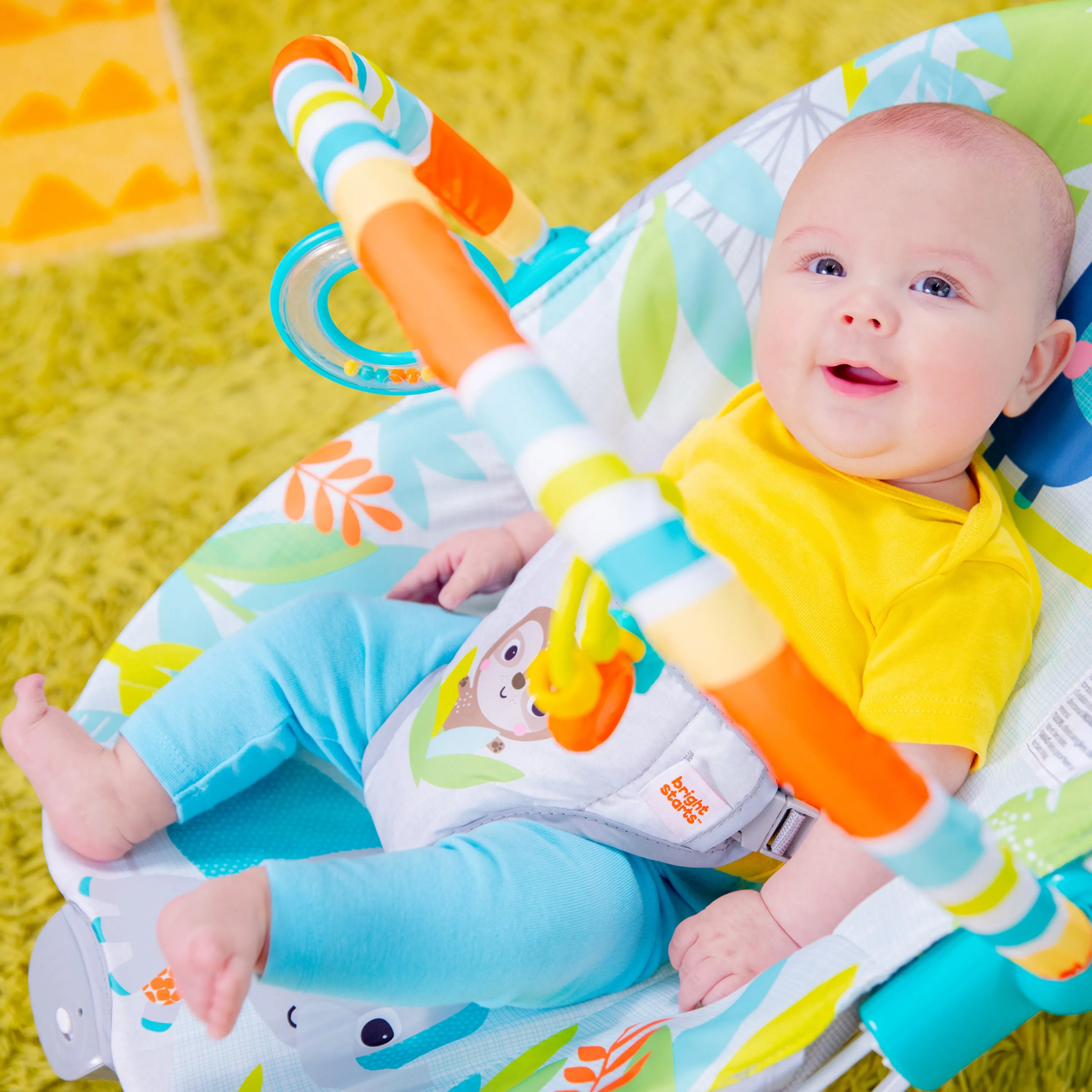 Bright Starts Rainforest Vibes Vibrating Bouncer with Toy Bar