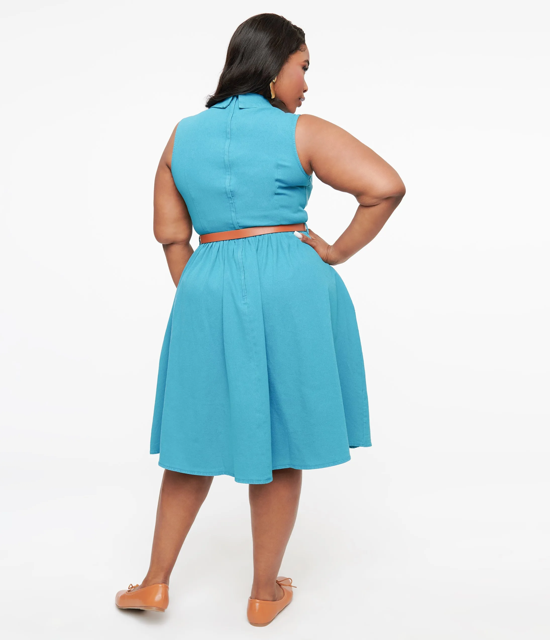 Collectif Plus Size 1950s Blue Denim Donda Swing Dress