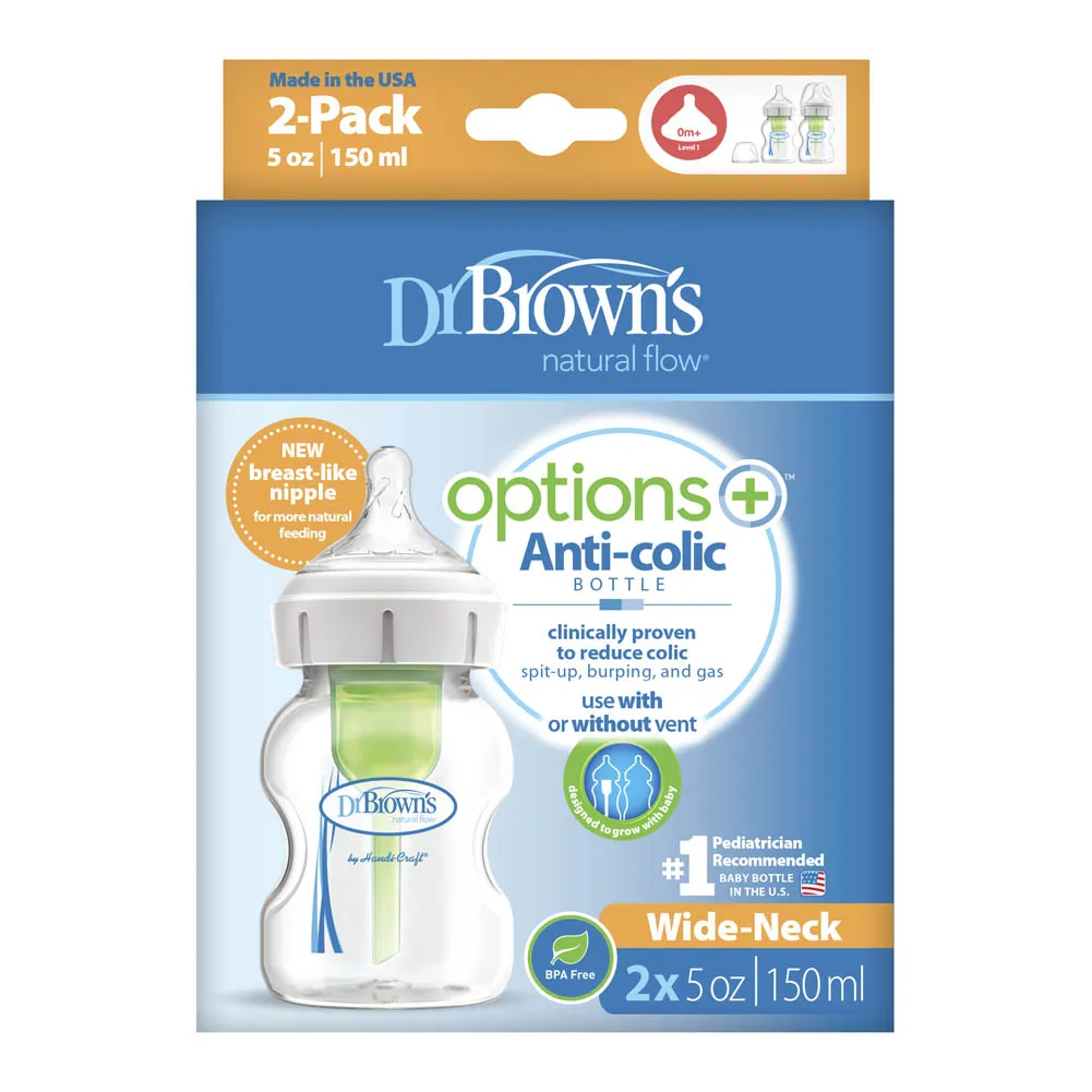 Dr. Brown's Anti-Colic Options  2-Pack Wide Neck Baby Bottles - 5oz