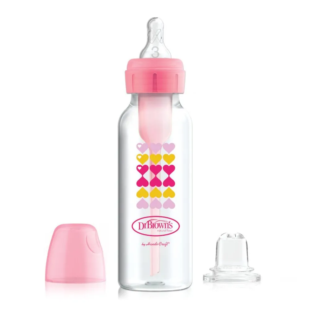 Dr. Brown's Natural Flow Anti-Colic Options  Narrow Sippy Bottle - Pink Hearts (8 oz)