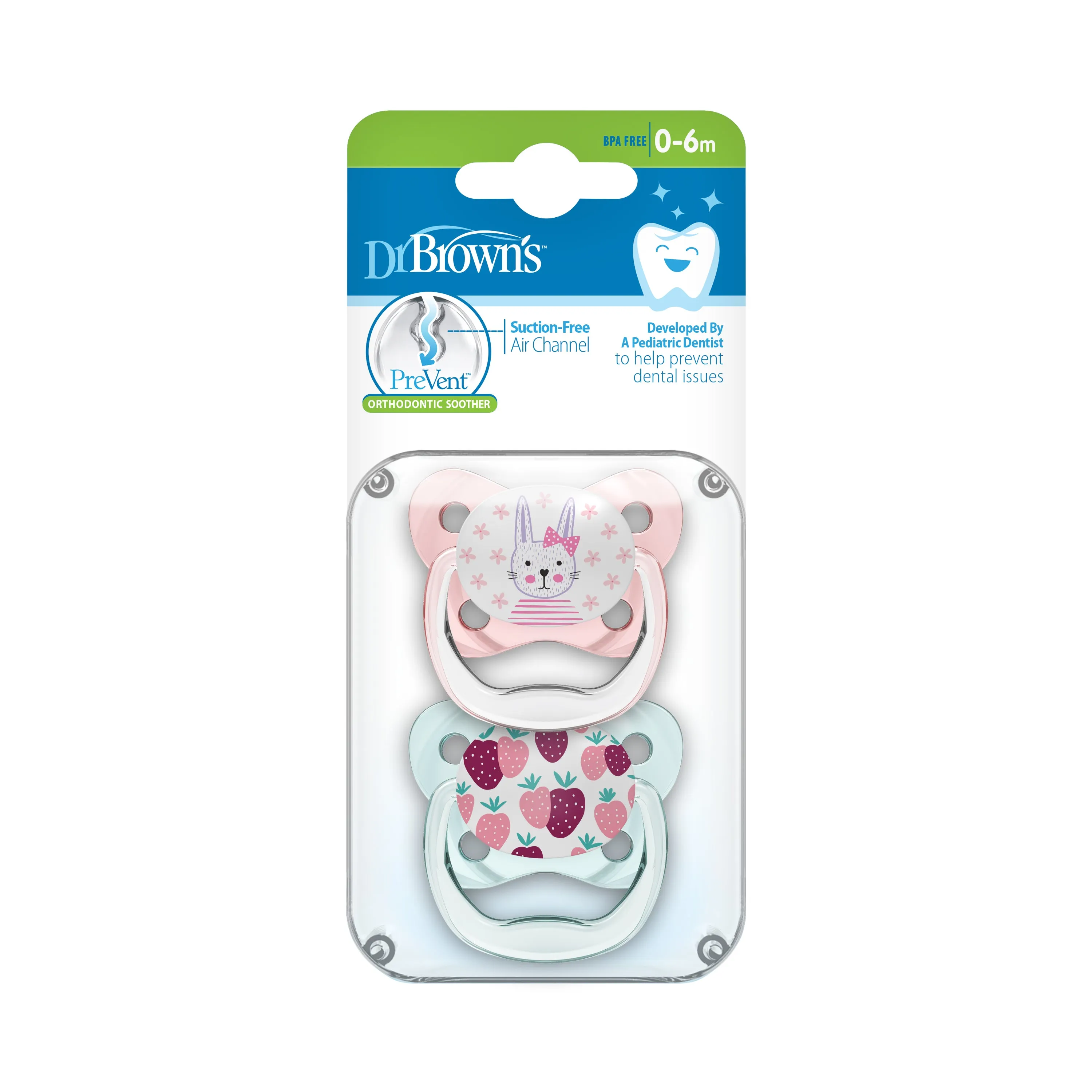 Dr. Brown'S Prevent Butterfly Soother - Stage 1, Pink, 2-Pack Pink Birth  to 6M