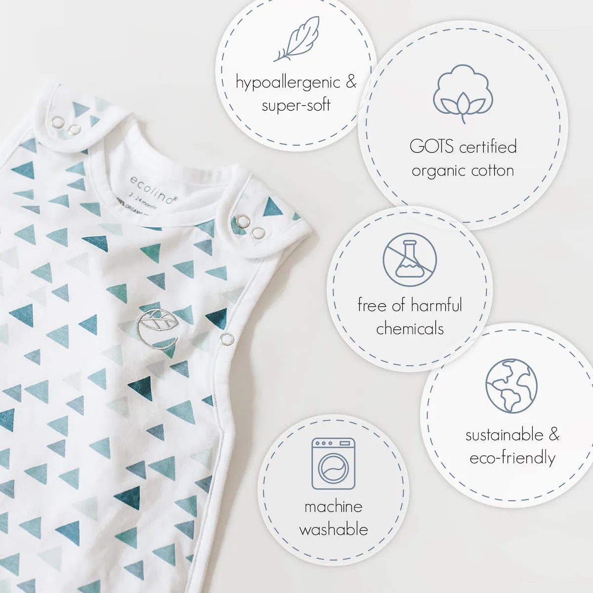 Ecolino® Adjustable Baby Sleep Bag, 100% Organic Cotton, Universal Size: 2 Months - 2 Years, Triangle