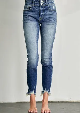 Eliana High Rise Exposed Button Skinny Jeans