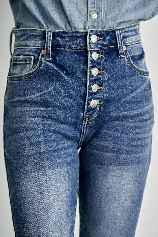 Eliana High Rise Exposed Button Skinny Jeans