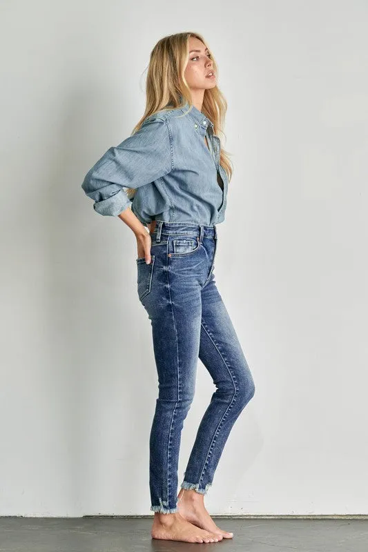 Eliana High Rise Exposed Button Skinny Jeans