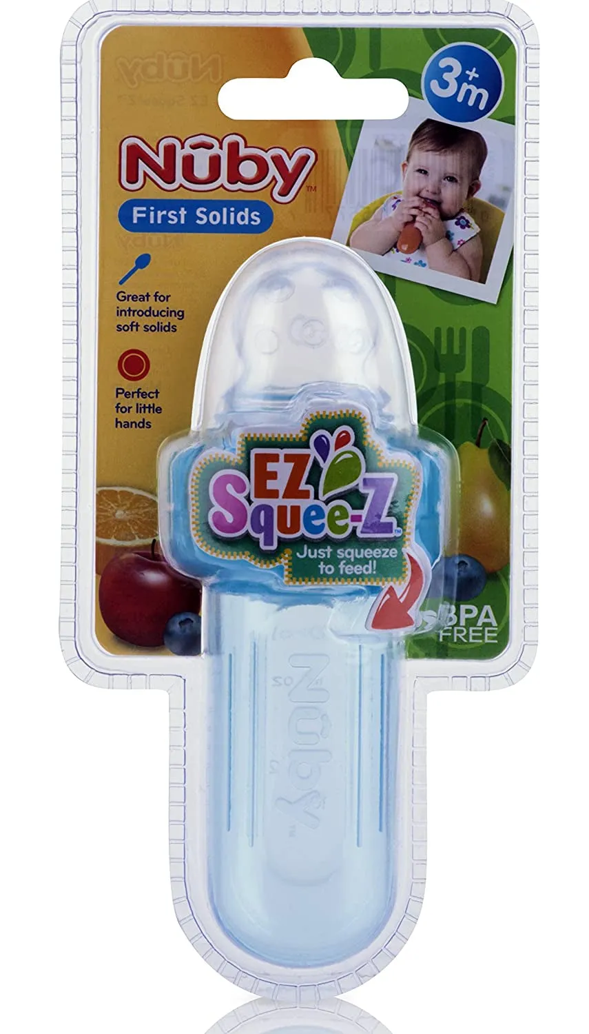 EZ Squee-Z Silicone Self Feeding Baby Food Dispenser, 1 Count (Pack of 1) - Aqua/Pink/Green, Colors May Vary