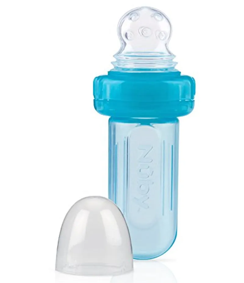EZ Squee-Z Silicone Self Feeding Baby Food Dispenser, 1 Count (Pack of 1) - Aqua/Pink/Green, Colors May Vary