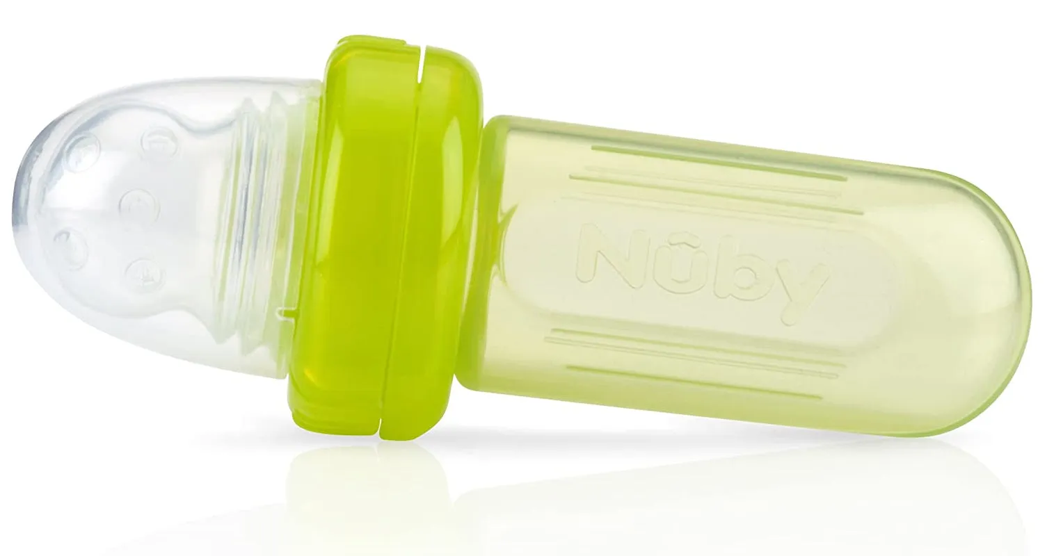 EZ Squee-Z Silicone Self Feeding Baby Food Dispenser, 1 Count (Pack of 1) - Aqua/Pink/Green, Colors May Vary