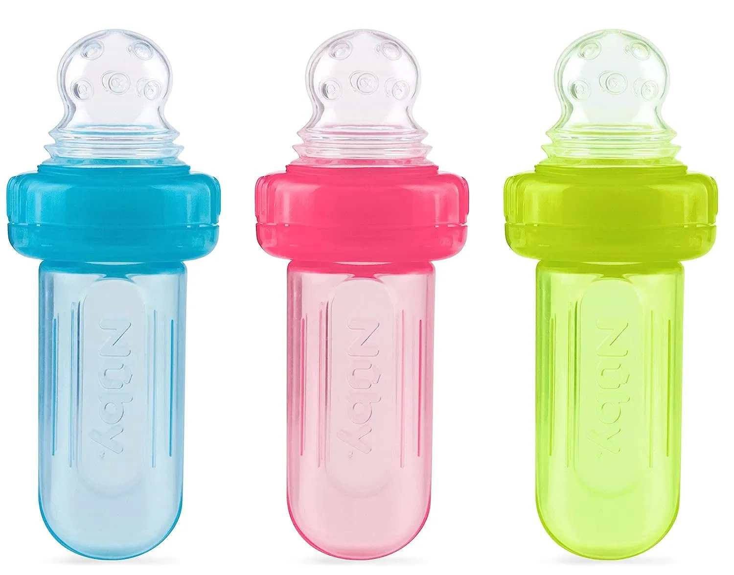 EZ Squee-Z Silicone Self Feeding Baby Food Dispenser, 1 Count (Pack of 1) - Aqua/Pink/Green, Colors May Vary