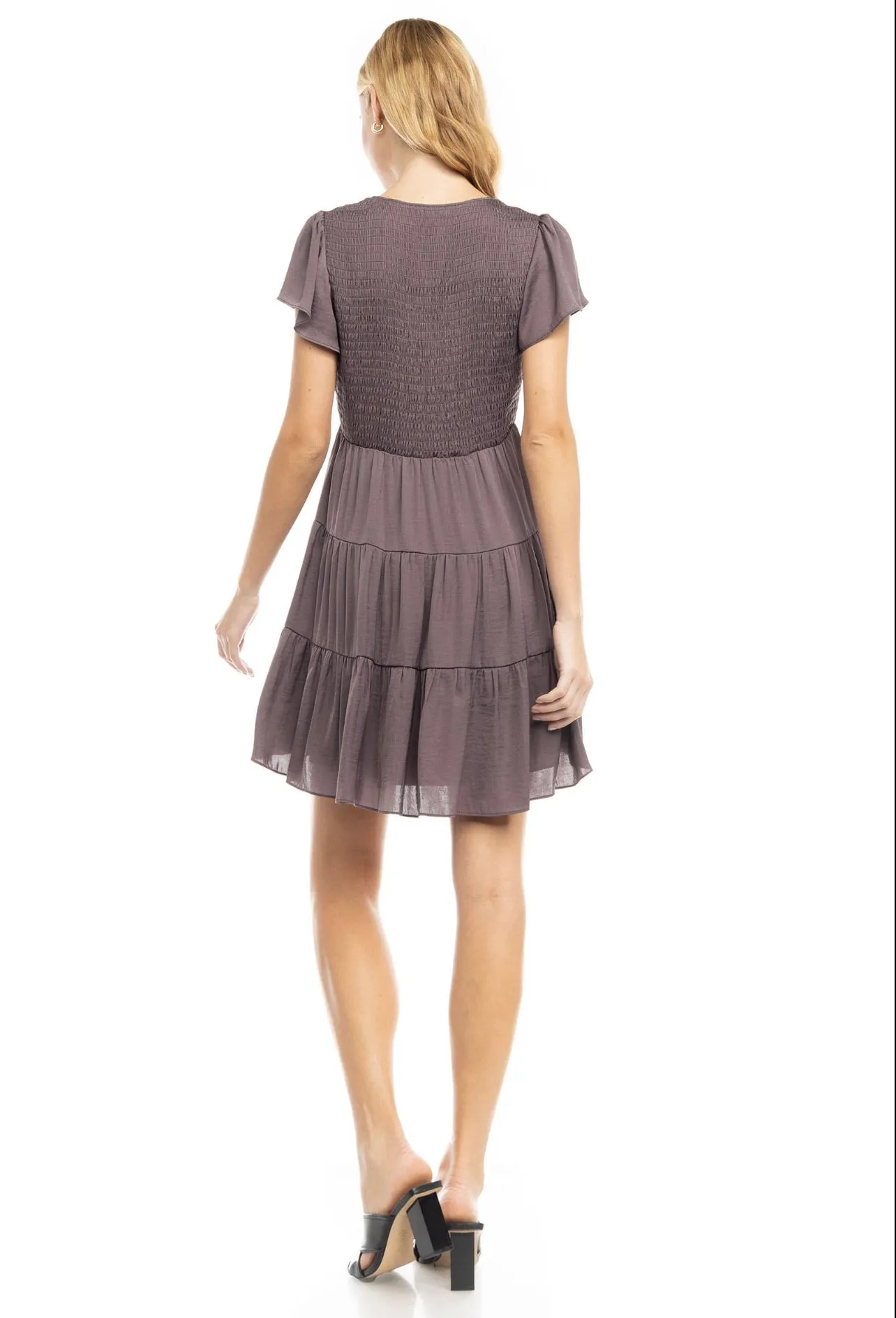 Flattering Taupe, Lined Silky Dress