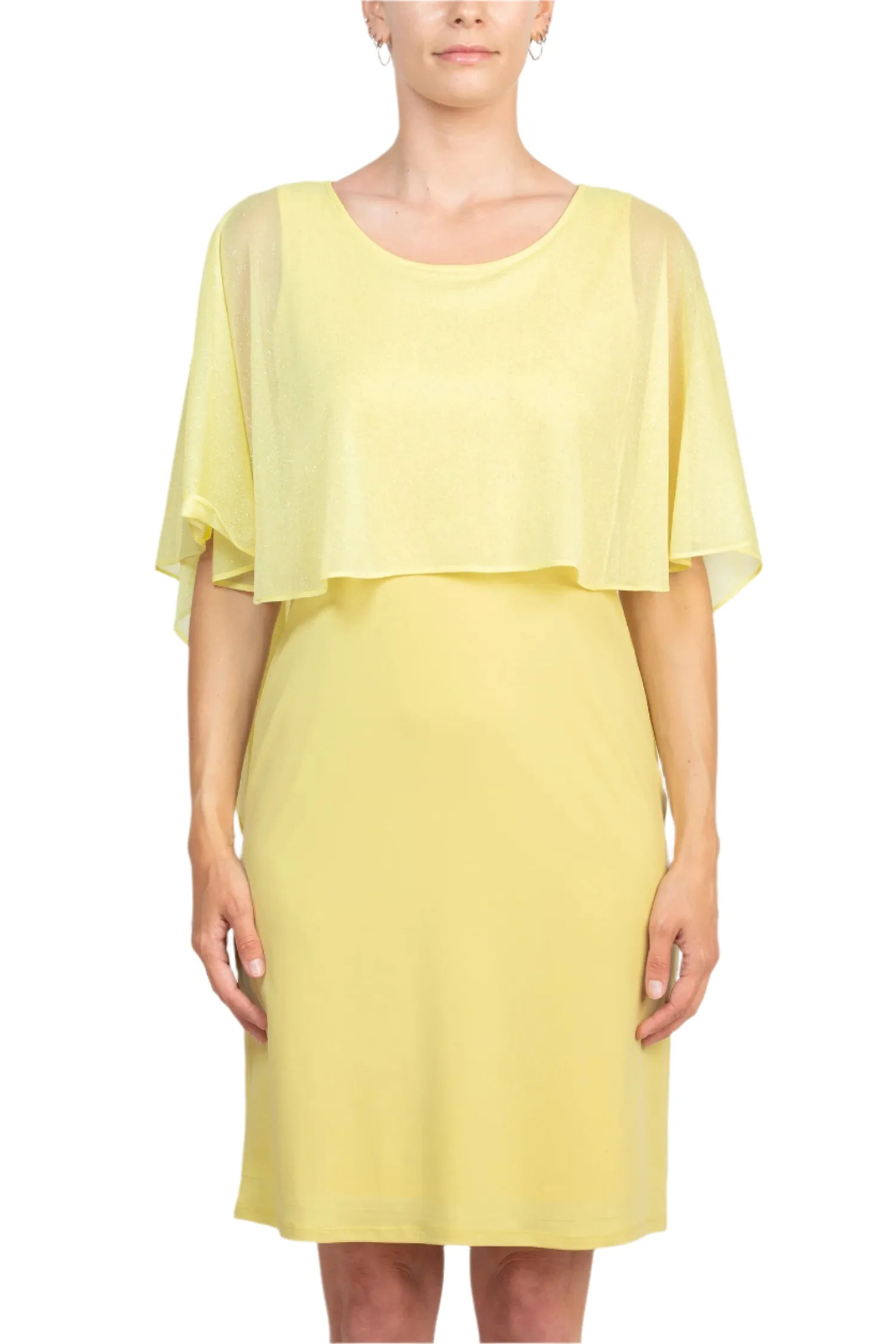 Glamour Scoop Neck Chiffon Cape Short Sleeve ITY Dress
