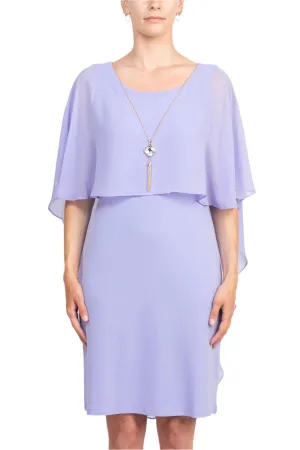 Glamour Scoop Neck Chiffon Cape Short Sleeve ITY Dress