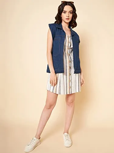 High Star Women's Cotton Fit and Flare Mini Dresses (HSWDRS23001_BE_Beige_L)