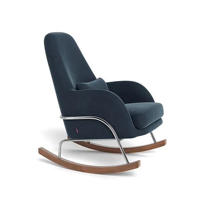 Jackson Rocker in Midnight Blue Cotton Linen Fabric w/ Chrome Frame