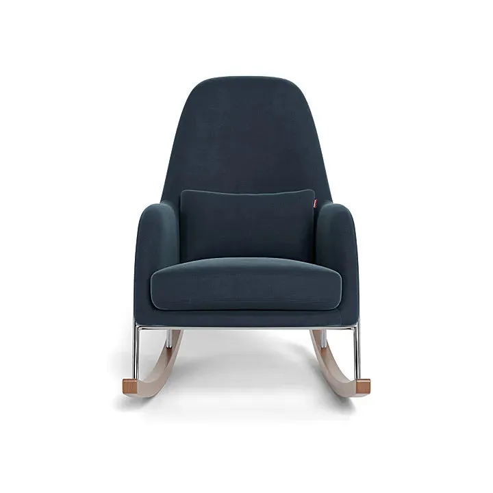 Jackson Rocker in Midnight Blue Cotton Linen Fabric w/ Chrome Frame