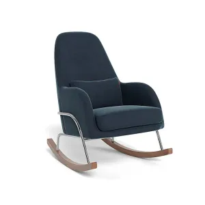 Jackson Rocker in Midnight Blue Cotton Linen Fabric w/ Chrome Frame