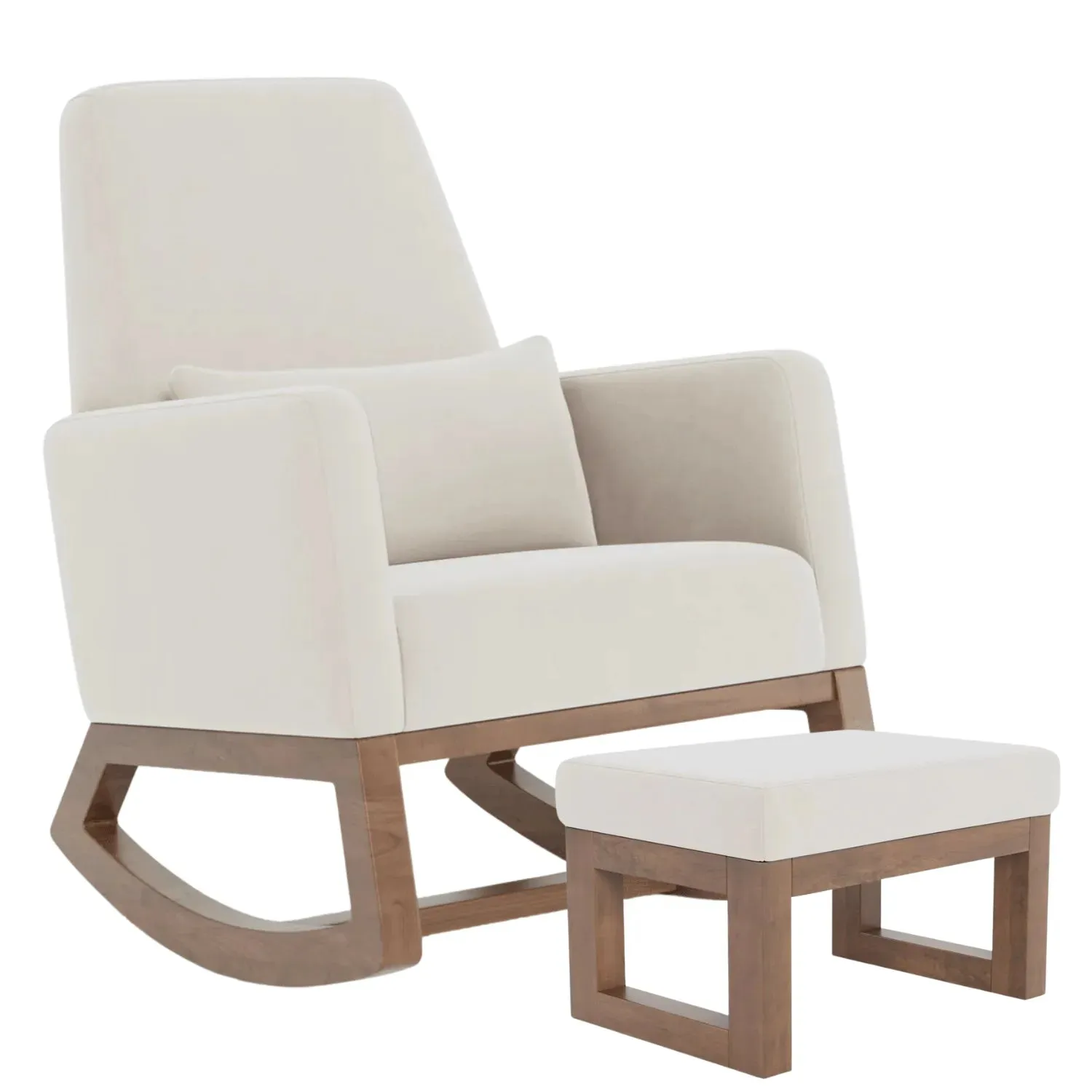 Joya Rocker with Ottoman (Premium European Fabric)- Stone Velvet / Walnut Base