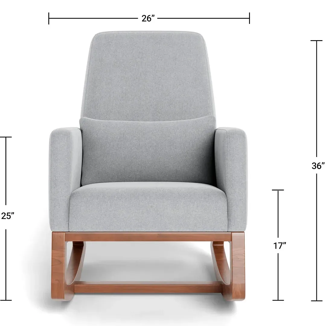 Joya Rocker with Ottoman (Premium European Fabric)- Stone Velvet / Walnut Base