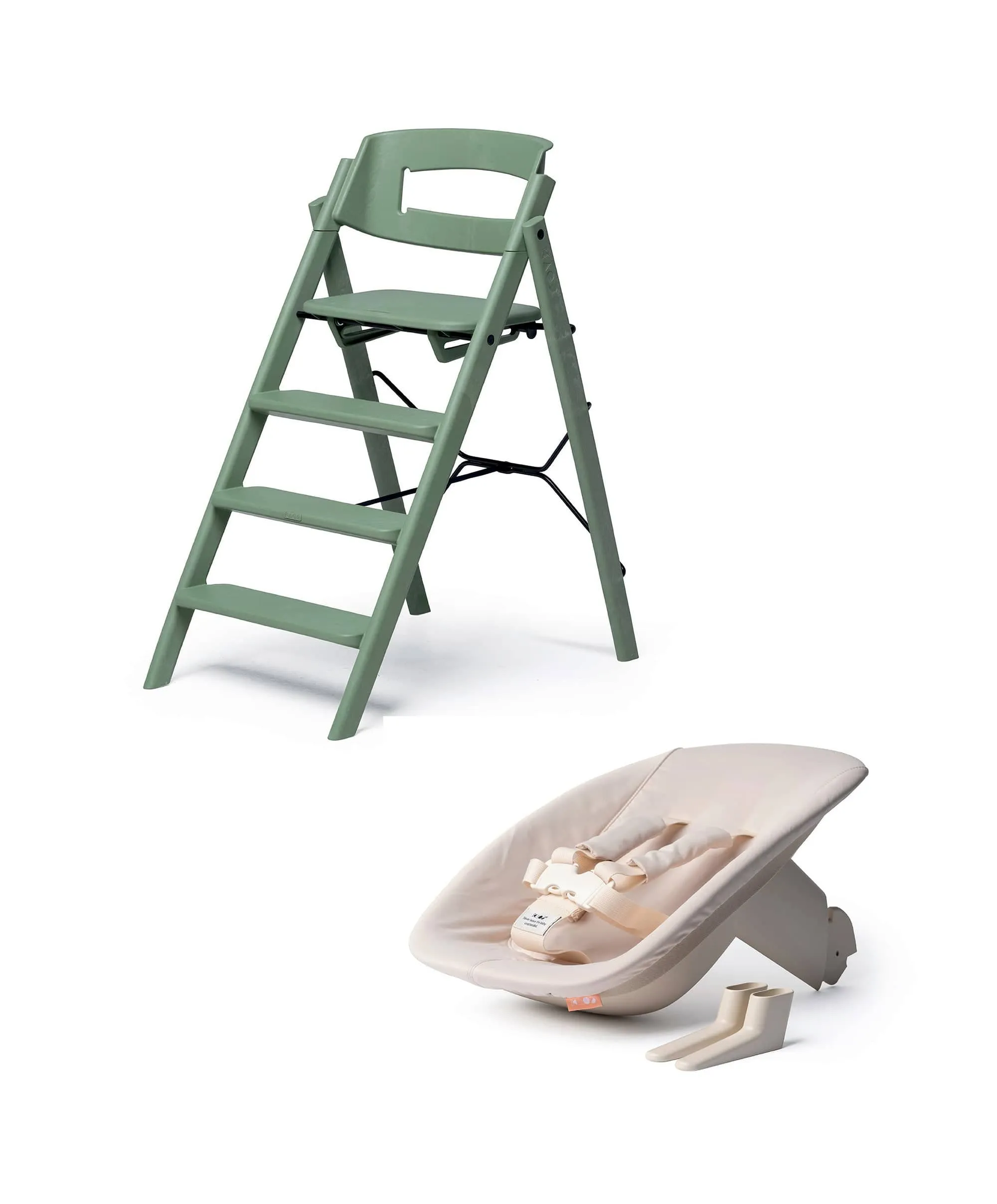 KAOS Klapp Recycled Highchair and Newborn Baby Seat Set - Mineral Green